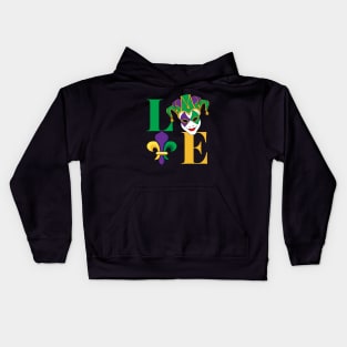 Love Mardi Gras Jester Mask Kids Hoodie